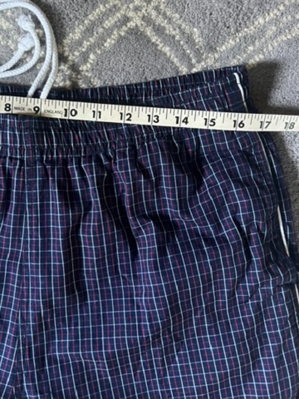 BOAST SWIM SHORTS TRUNKS Plaid W/ Wht Side Piping Logo Men's Large - Picture 7 of 8